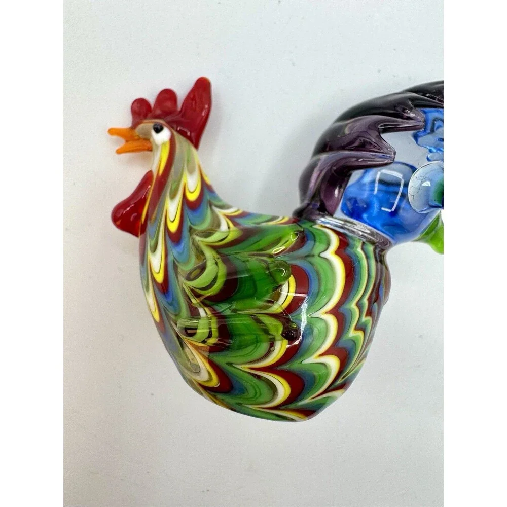 Fitz & Floyd FF Art Glass Menagerie Rooster Hen Chicken 3